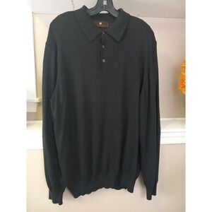 Toscano Italian Mens Black Long Sleeve Knit‎ Polo Size  Large